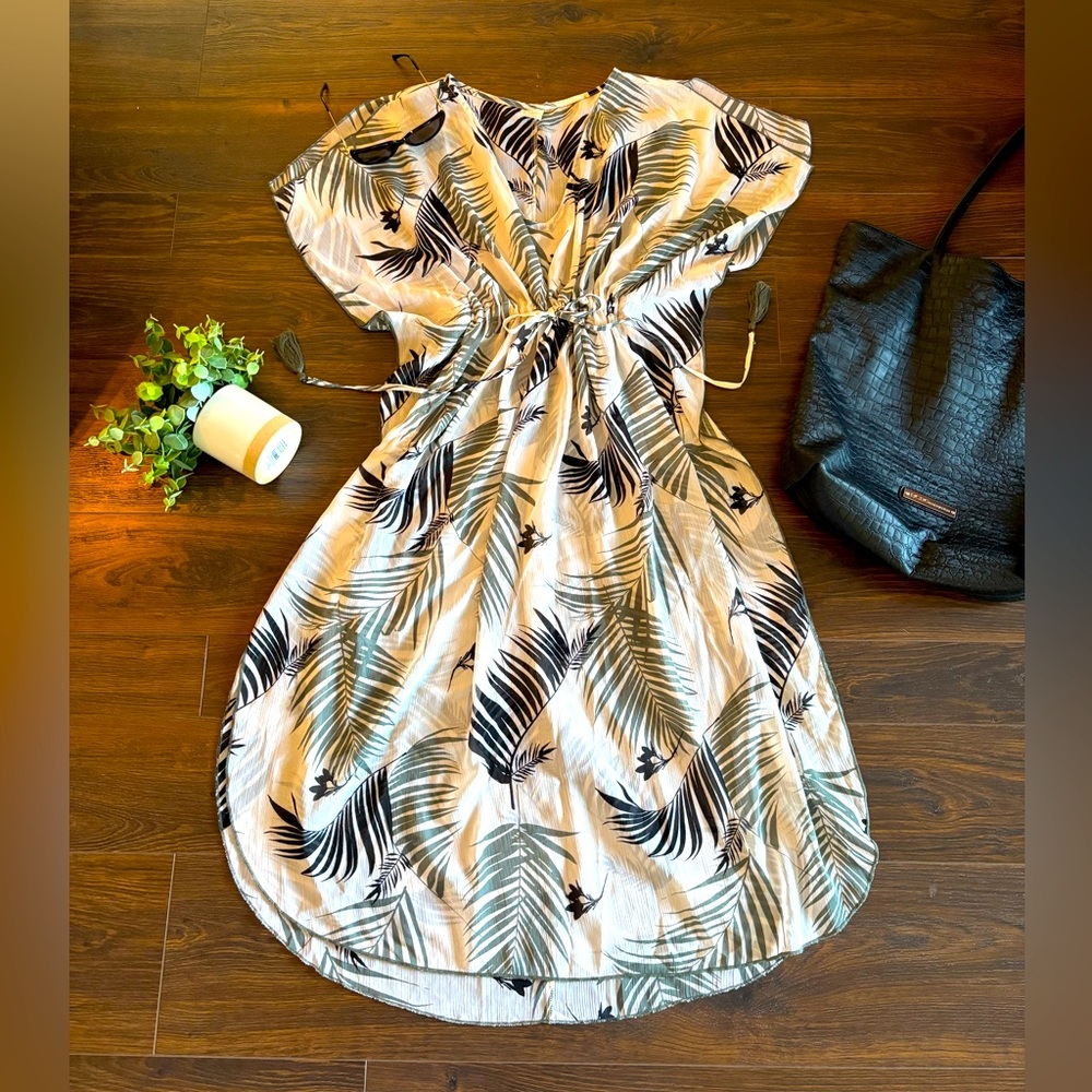 Kona Sol Black, Green and White Zebra Pattern swim cover-up.